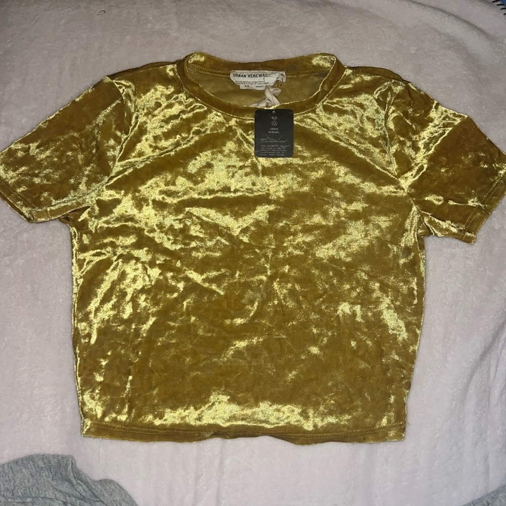 NWT Urban Outfitters gold velvet cropped shirt